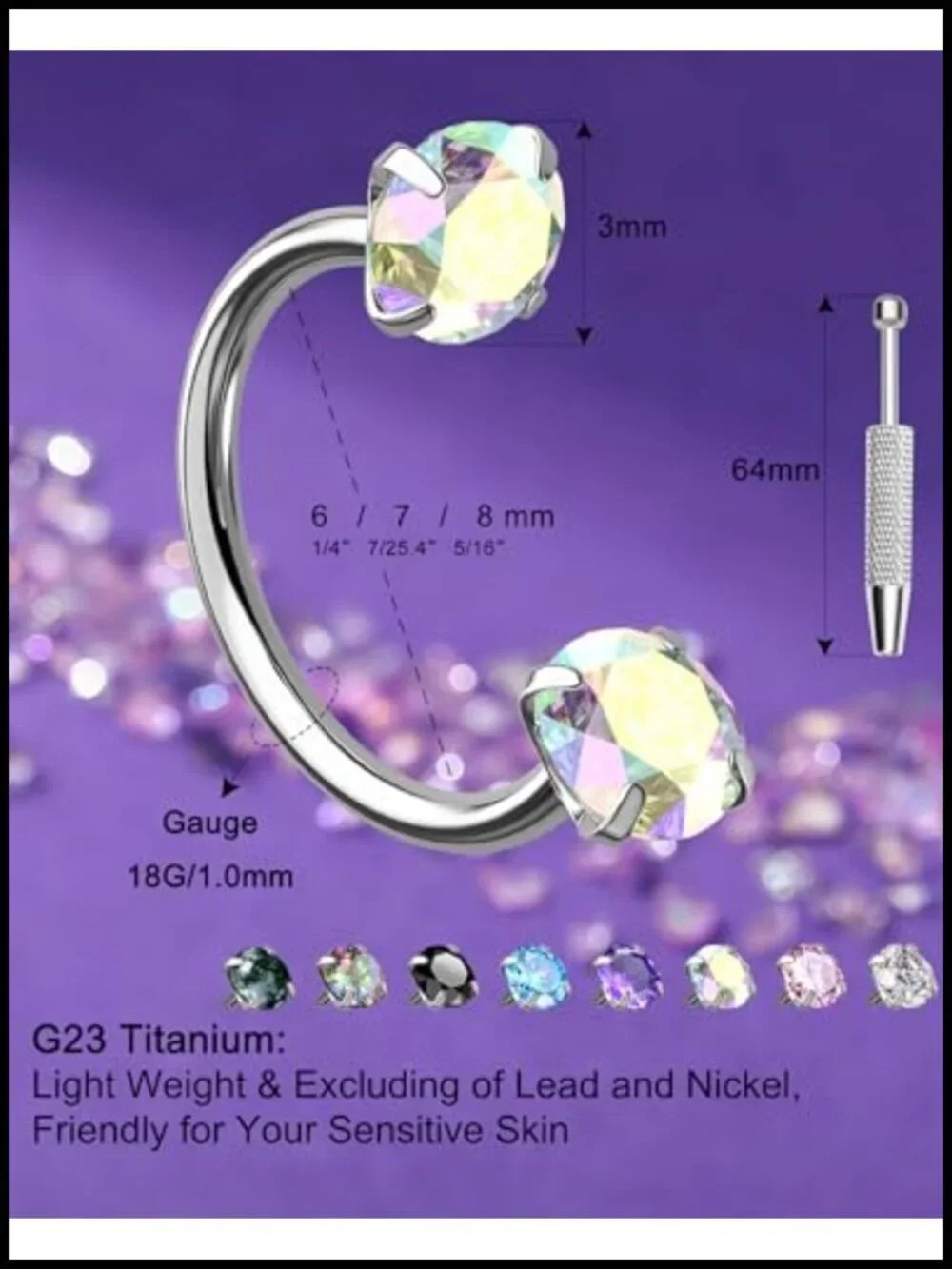Titanium Horseshoe Nose Ring 18G Internally Threaded Piercing Jewelry